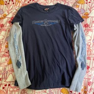 Harley Davidson Blue and Gray Long Sleeve Layered Shirt Sz M